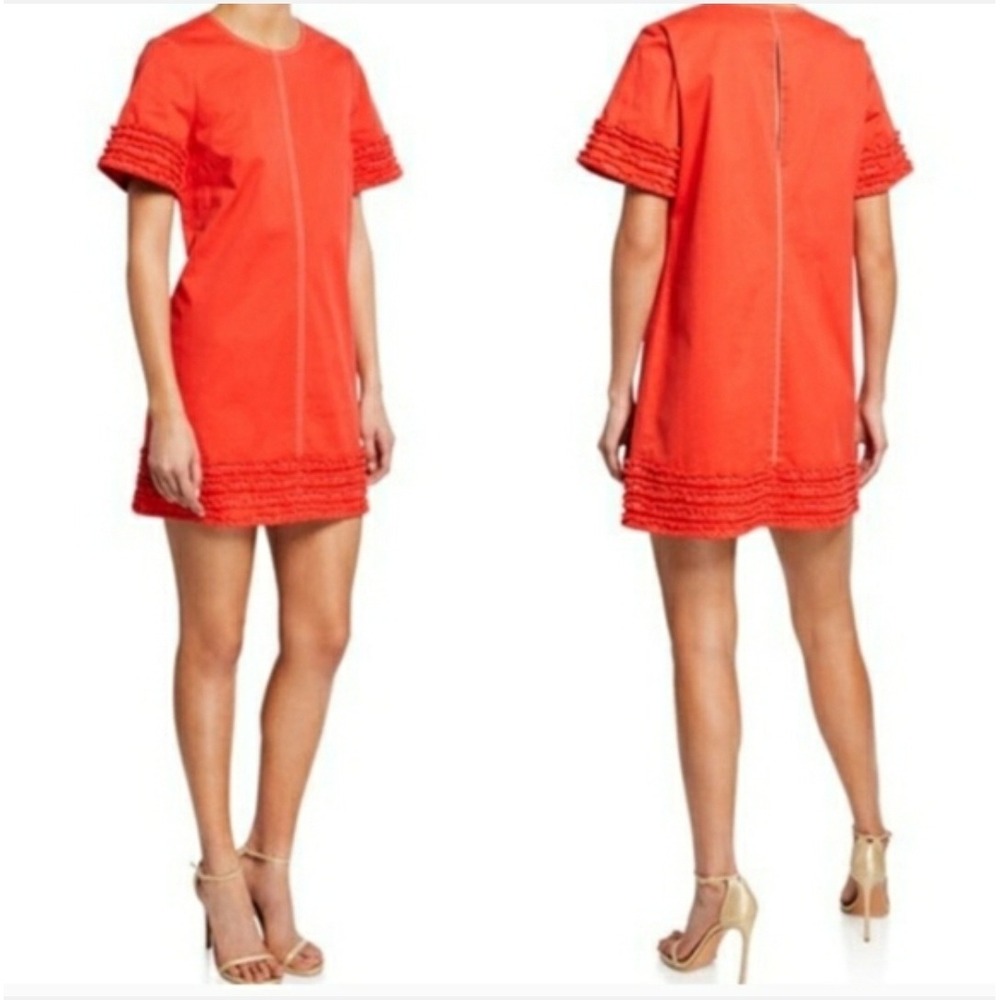 Cinq a Sept Ashton Military Twill Dress Size 6 Orange Cotton Ruffle Hem Mini